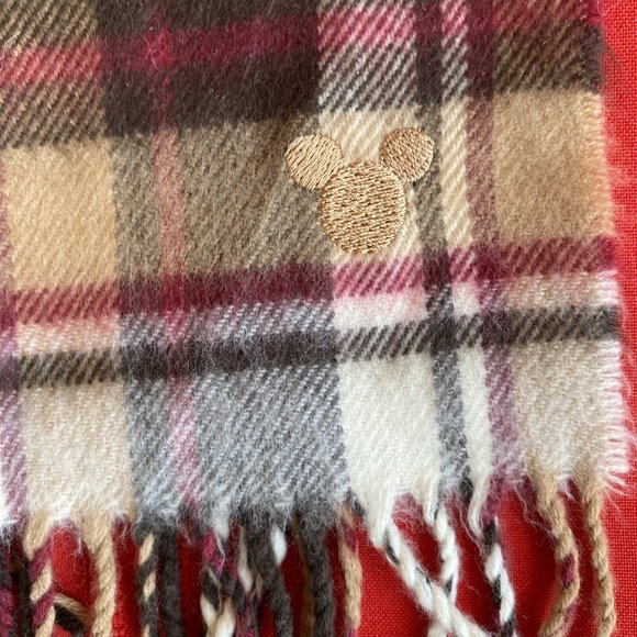 Disney Accessories - COPY - Disney Scarf Fringe Brown Red Cream Plaid Soft Embroidered Mickey Head 6…